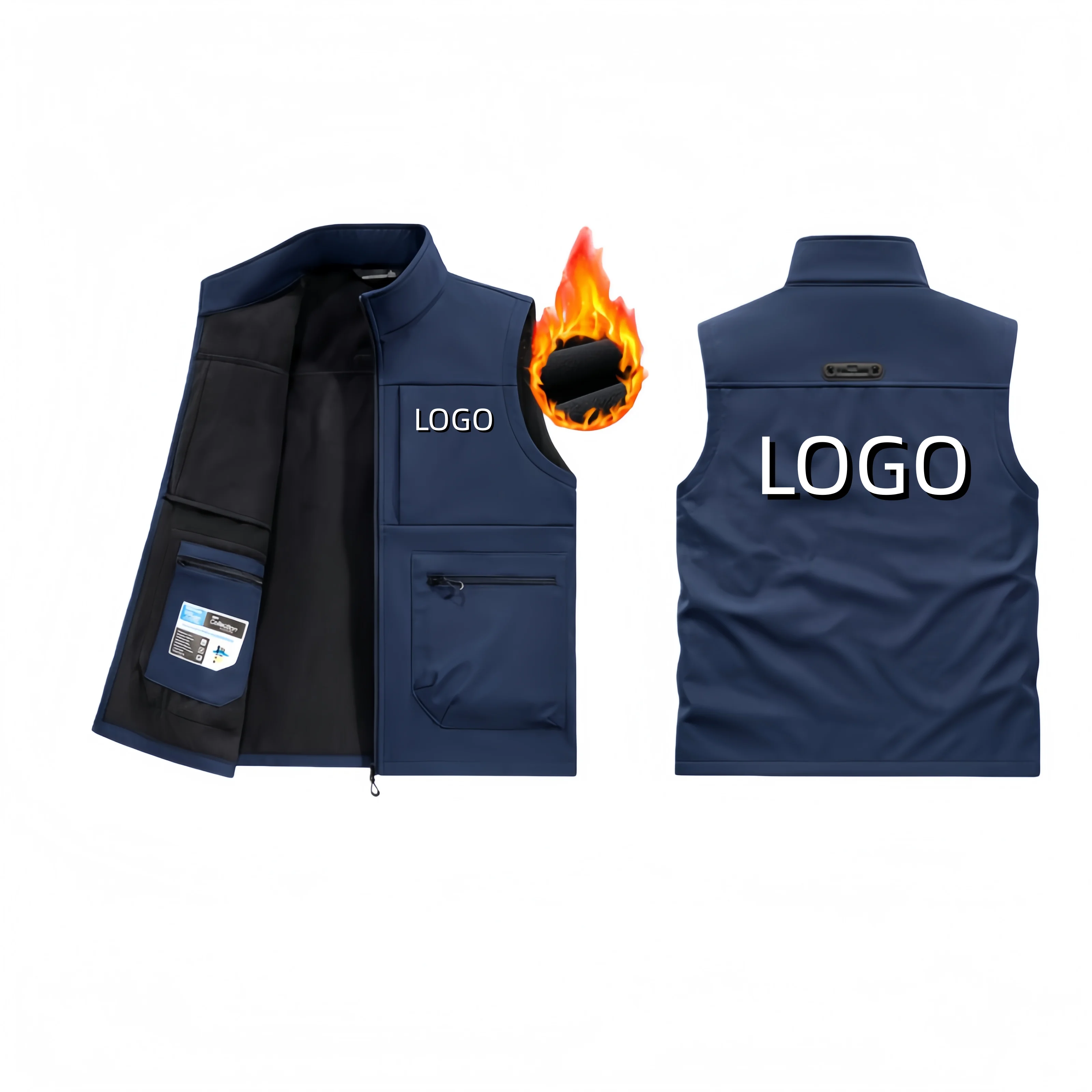 

New workwear soft-shell with fleece vest multi-pocket outdoor fishing suit vest coat with LOGO printing casual men's vest
