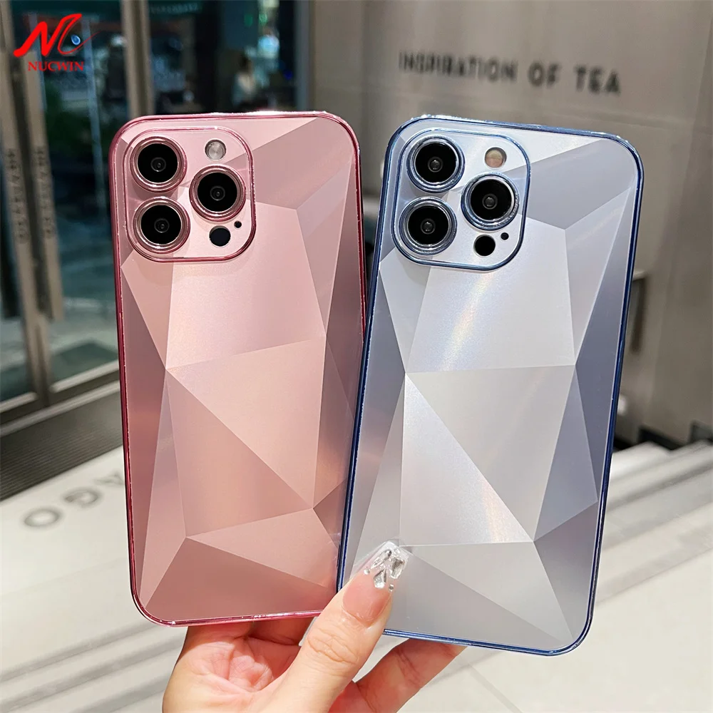 

Luxury Plating Diamond Pattern Case For Iphone 11 12 13 14 15 Max Laser Cover For Iphone 14 Hard Thin Back Case