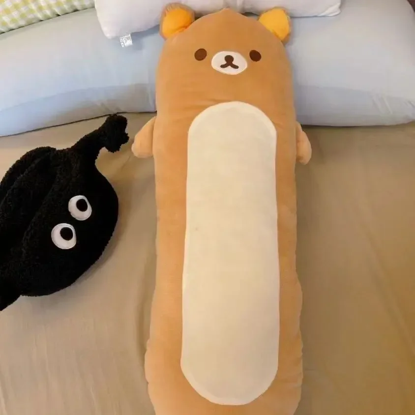Rilakkuma Long Body Hugging Pillow - Soft Fluffy Cylindrical Brown Bear Bolster Plush Cushion for Bedroom Sofa Decor Gift - view 3