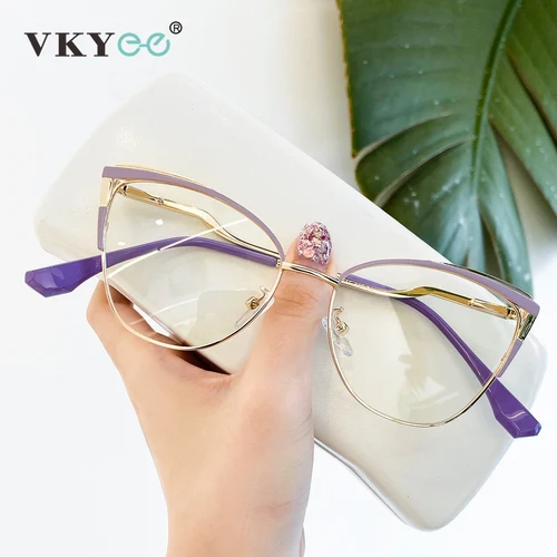 VICKY moda nuevo diseño de ojo de gato personalizado gafas de lectura antiluz azul para mujer prescripción personalizable 68001
