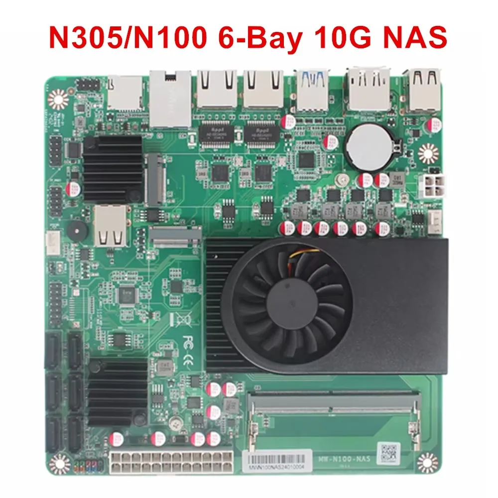 1*10G 2*i226-V 2.5G Intel N150 i3 N305 6-Bay NAS Motherboard 6*SATA3.0 2*NVMe 1*DDR5 4800MHz Soft Router Firewall ITX Mainboard