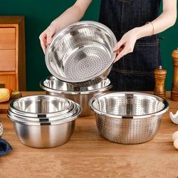 304 Stainless Steel Vegetables Basin Egg Mixing Bowls Rice Sieve Drain Basket Soup Basin Strainer Kitchen Cooking Storage Tools