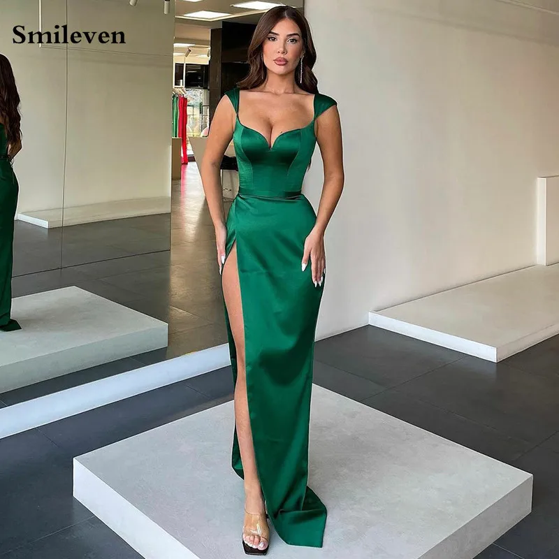 

Smileven Green Prom Dresses Sexy V Neck Formal Evening Gowns Side Split Saudi Arabia Simple Wedding Party Dress 2023