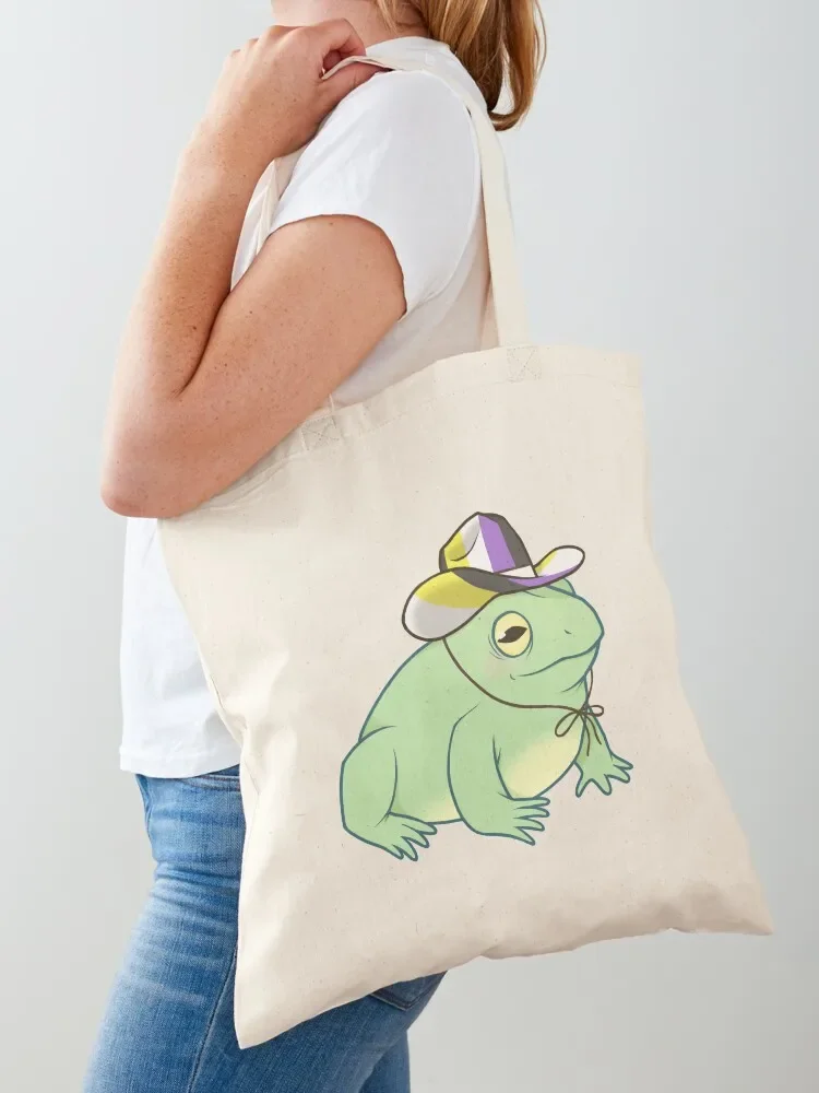 Nonbinary Pride Cowboy Frog Tote Bag canvas tote bag ecological bags shopper bag women canvas