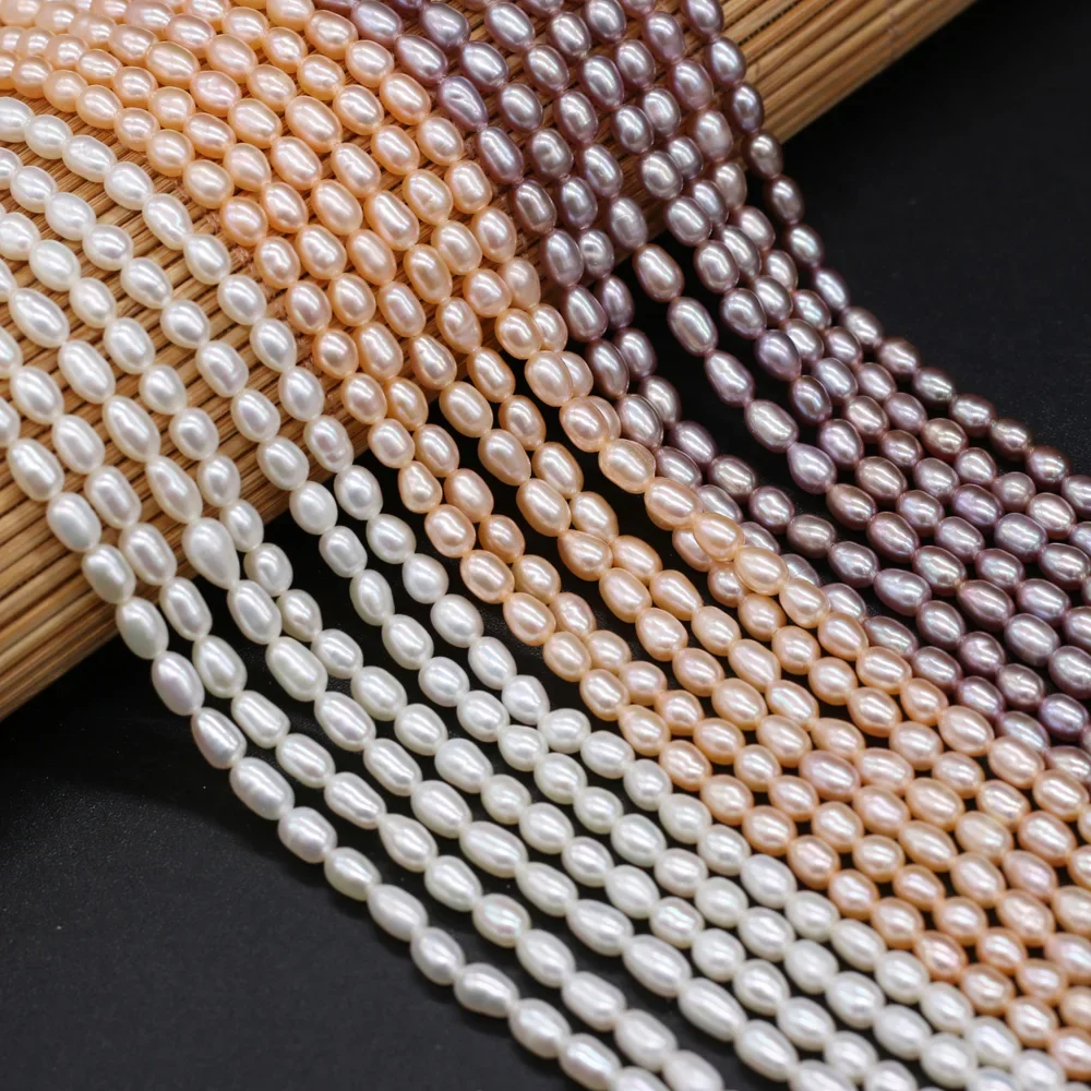 Natural Freshwater Pearl Rice Beads for Making Necklace Bracelets DIY White / Purple/ Orange 38cm/Strand Beads Size 3-4mm