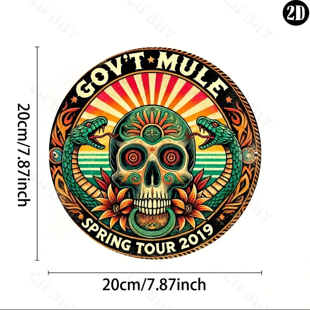 علامة معدنية مستديرة مقاس 8 × 8 بوصة من Gov Mule - لوحة فنية جدارية متينة من الألومنيوم للمنزل/المكتب/البار، هدية مثالية، ديكور داخلي/خارجي، قطعة واحدة #3