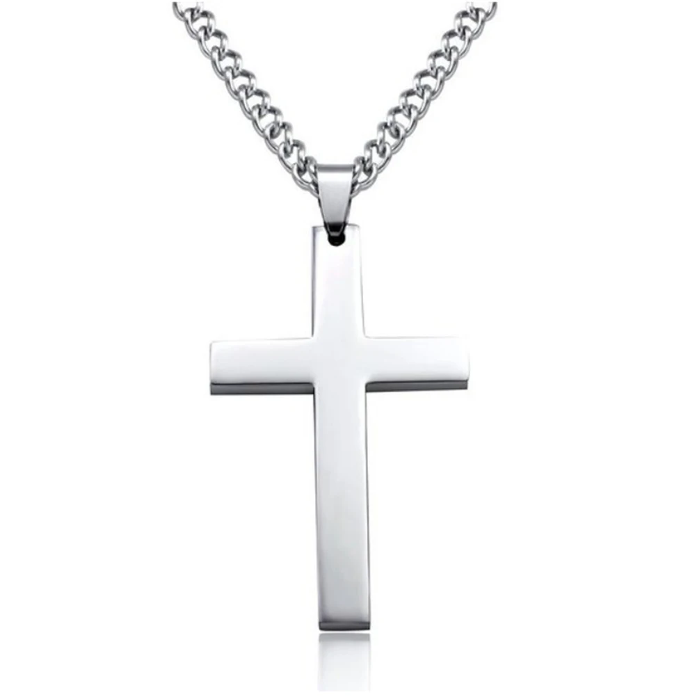 

Cross Decor Necklace Simple Titanium Steel Decor Necklace Pendant Gift for Woman Man Male (Silver, With Chain)