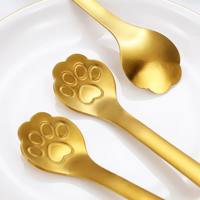 Creative Collision Color Cute Cat Claw 304 Stainless Steel Spoon Ice Cream Coffee Spoon Dessert Kitchen Tableware Accessories