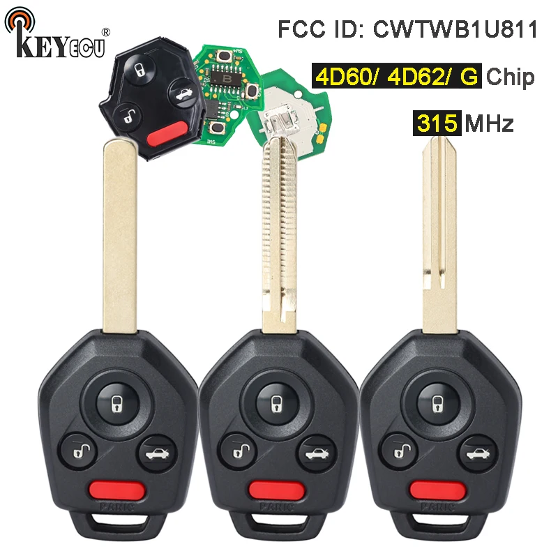 KEYECU 315MHz 4D60/ 4D62/ G Chip CWTWB1U811 4 Button Remote Key Fob for Subaru Outback Legacy Forester Impreza Tribeca