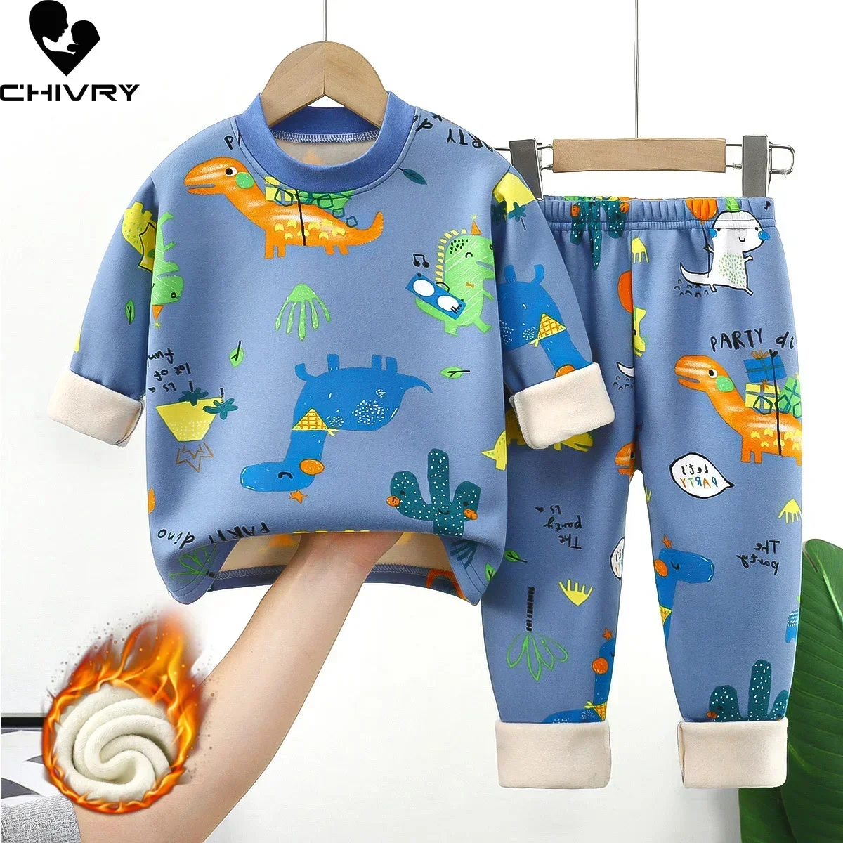 New Autumn Winter Kids Thick Warm Pajamas Baby Boys Girls Cartoon Long Sleeve Round Neck Pyjamas Toddler Sleepwear Clothing Sets