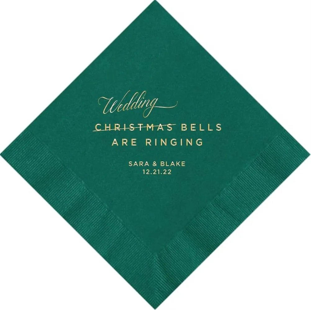 Personalized Christmas Wedding Napkins Wedding Bells are Ringing Cocktail Beverage Luncheon Dinner and Guest Towel Size Availabl