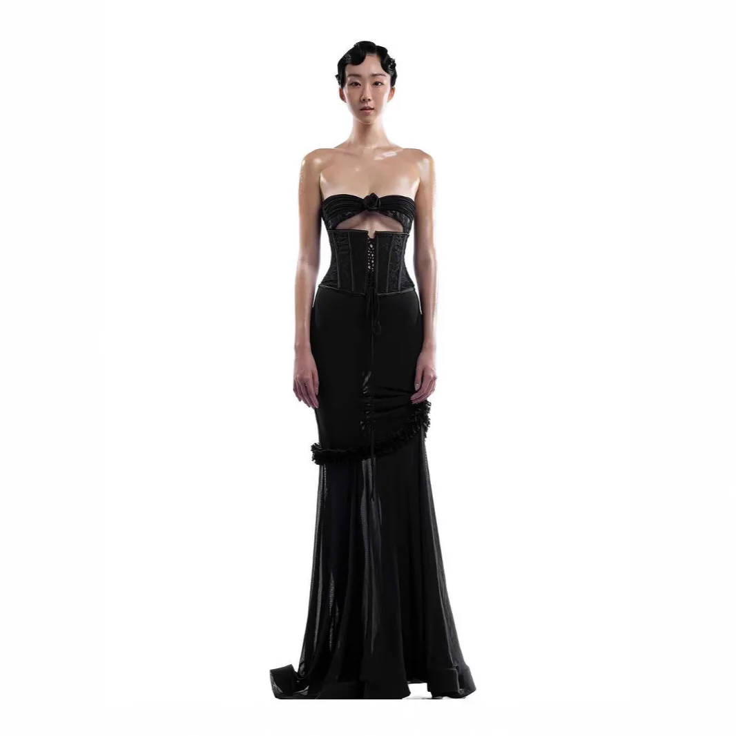 

Thai Vietnamese Style Tube Top Lace Hollow Waist Dress Design Niche Fishtail Long Skirt Seaside Holiday Long Skirt Female