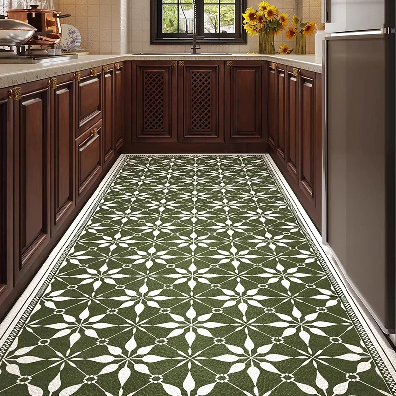 Kitchen Carpet Long Oil-proof Stain-resistant PVC Leather Floor Mat Modern Minimalist Style Waterproof Anti-slip Carpets 주방 카펫