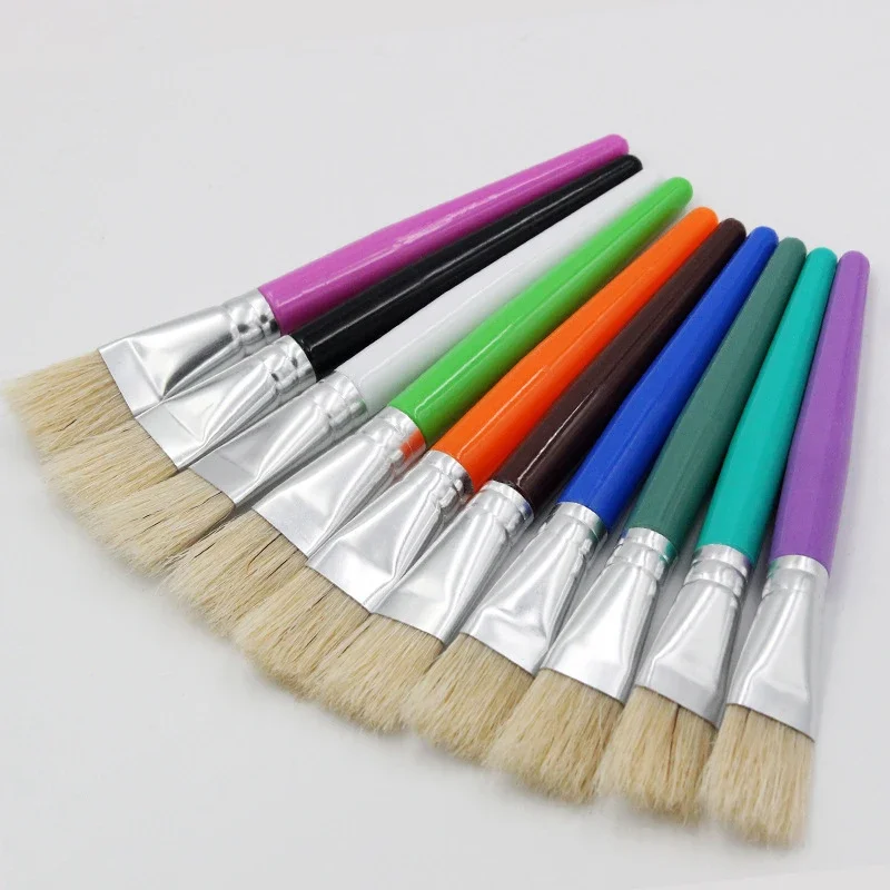 20-Pcs Set Children's Graffiti Bristle Oil Painting Brush Short pole Color round Flat Head Plastic Rod Brush School art supplies