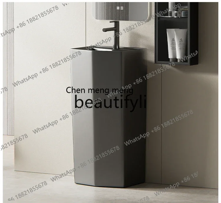 New arrive Gun gray column basin creative integrated ceramic column type wash basin, bathroom