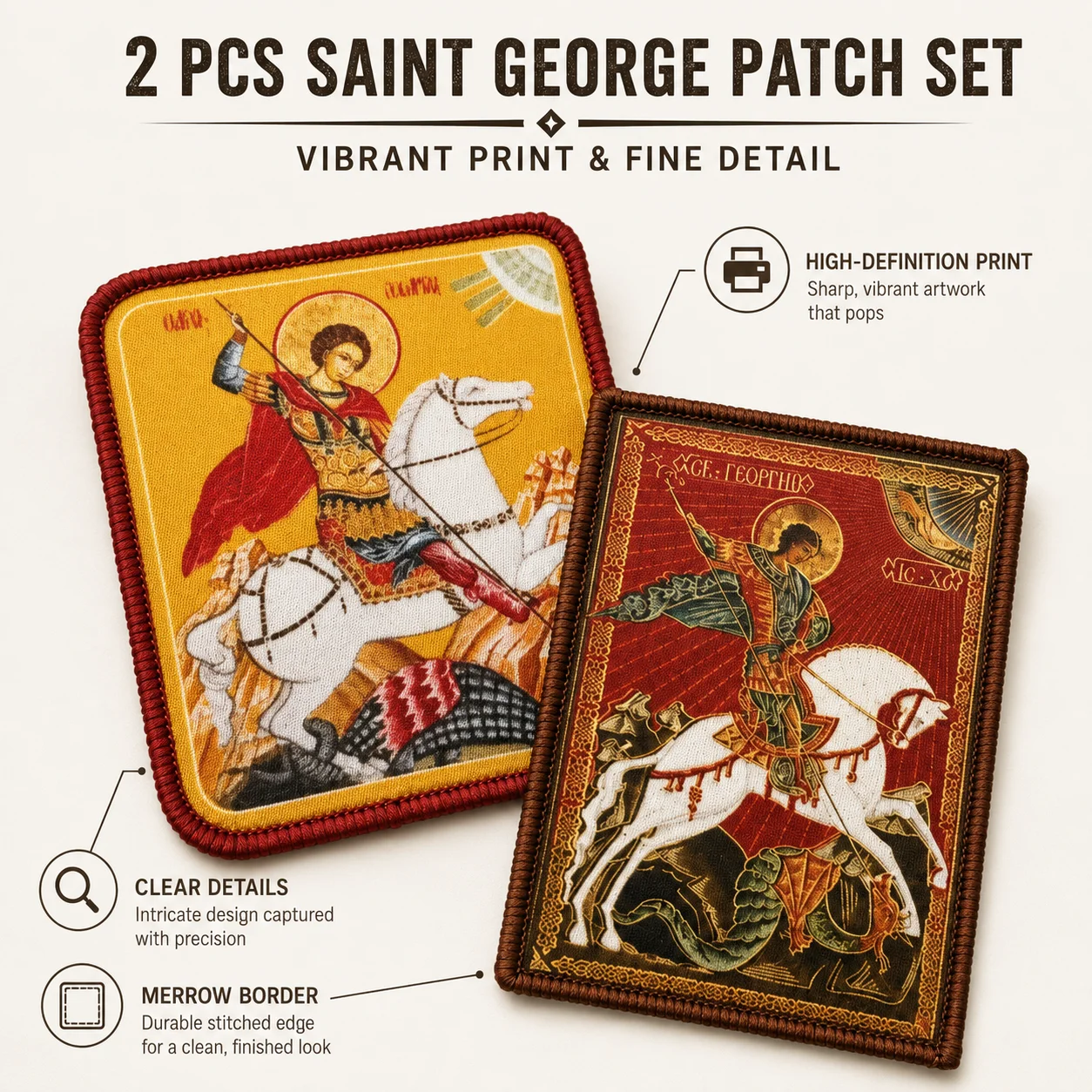 2PCS Saint George Patch Medieval Knight Printed Tactical Morale Badge Hook Loop Warrior Patch for Military Backpack Vest Airsoft