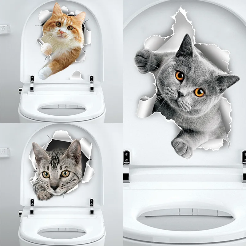 

New Cartoon Toilet Sticker Toilet Bathroom Waterproof Self-adhesive Paper Cute Cat Expression Sticker S1091