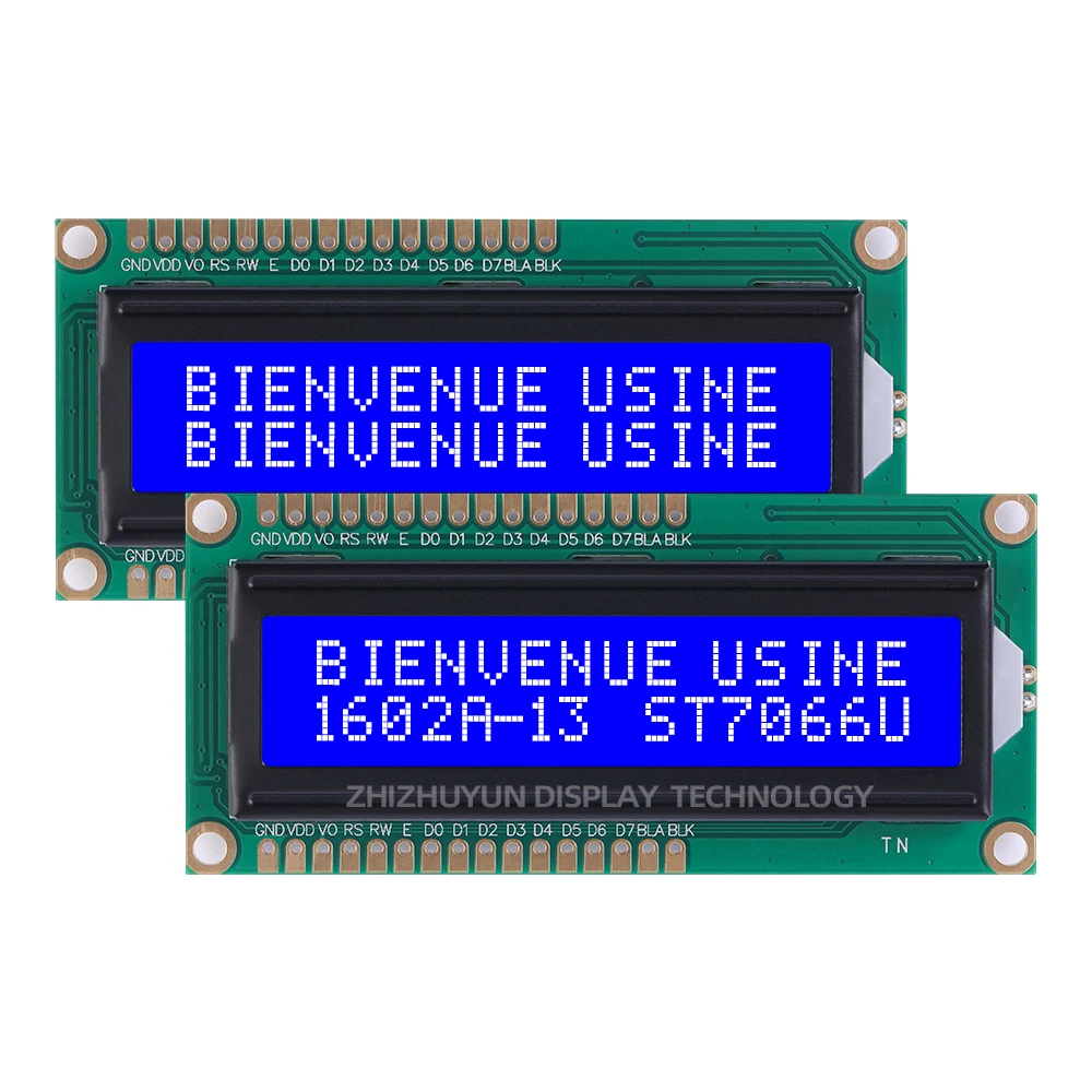 Pantalla de matriz de puntos de personajes europeos, película gris, letras azules, controlador ST7066U, 5V, 3,3 V, soporte para desarrollo de programas, LCD1602A-13