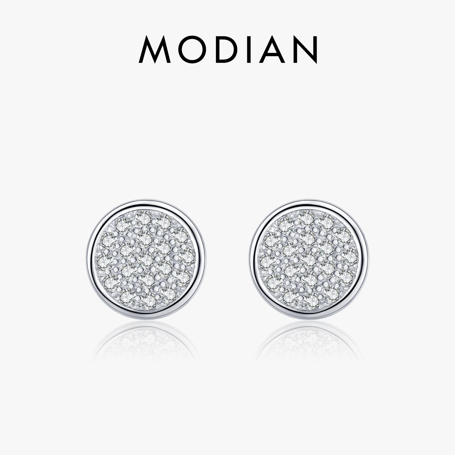 

MODIAN твердые серьги-гвоздики из стерлингового серебра 925 пробы, круглые простые изысканные прозрачные серьги-гвоздики с фианитами для женщин и девочек, антиаллергенные изящные ювелирные изделия
