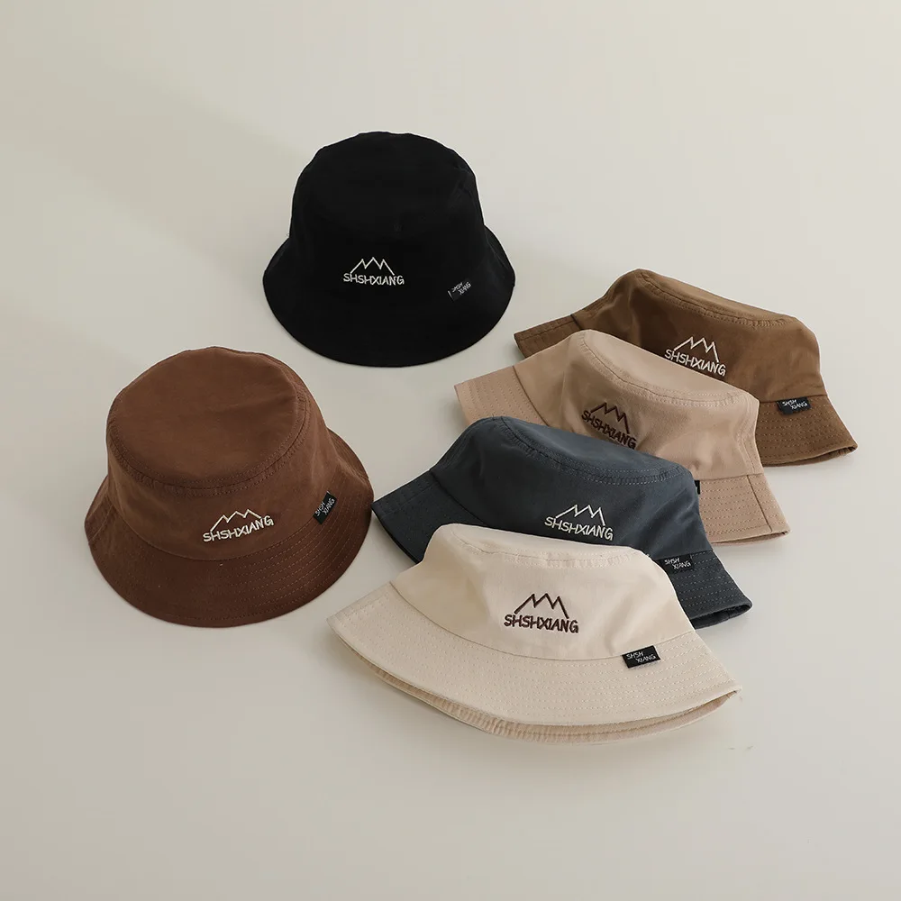 

Embroidery Letter Baby Fisherman Hat Solid Cotton Toddler Bucket Hat Windproof Rope 6-18m Baby Outdoor Sun Visors Kids Basin Cap