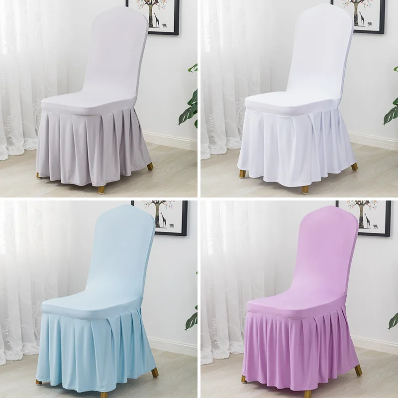 Wedding Chair Cover Party Decoration Spandex With Skirt Pleated Use Elastic Stretch Dining Luxury Birthday Hotel Banquet