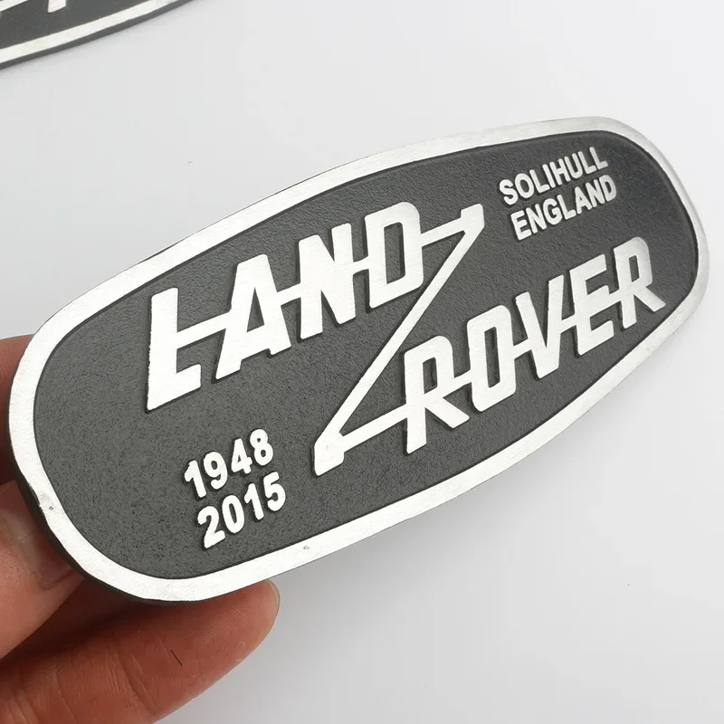 14.5*5.5cm Aluminum Car Front Grille Emblem for Land Rover SOLIHULL ENGLAND Logo Defender 2015 Rear Trunk Badge Decoration