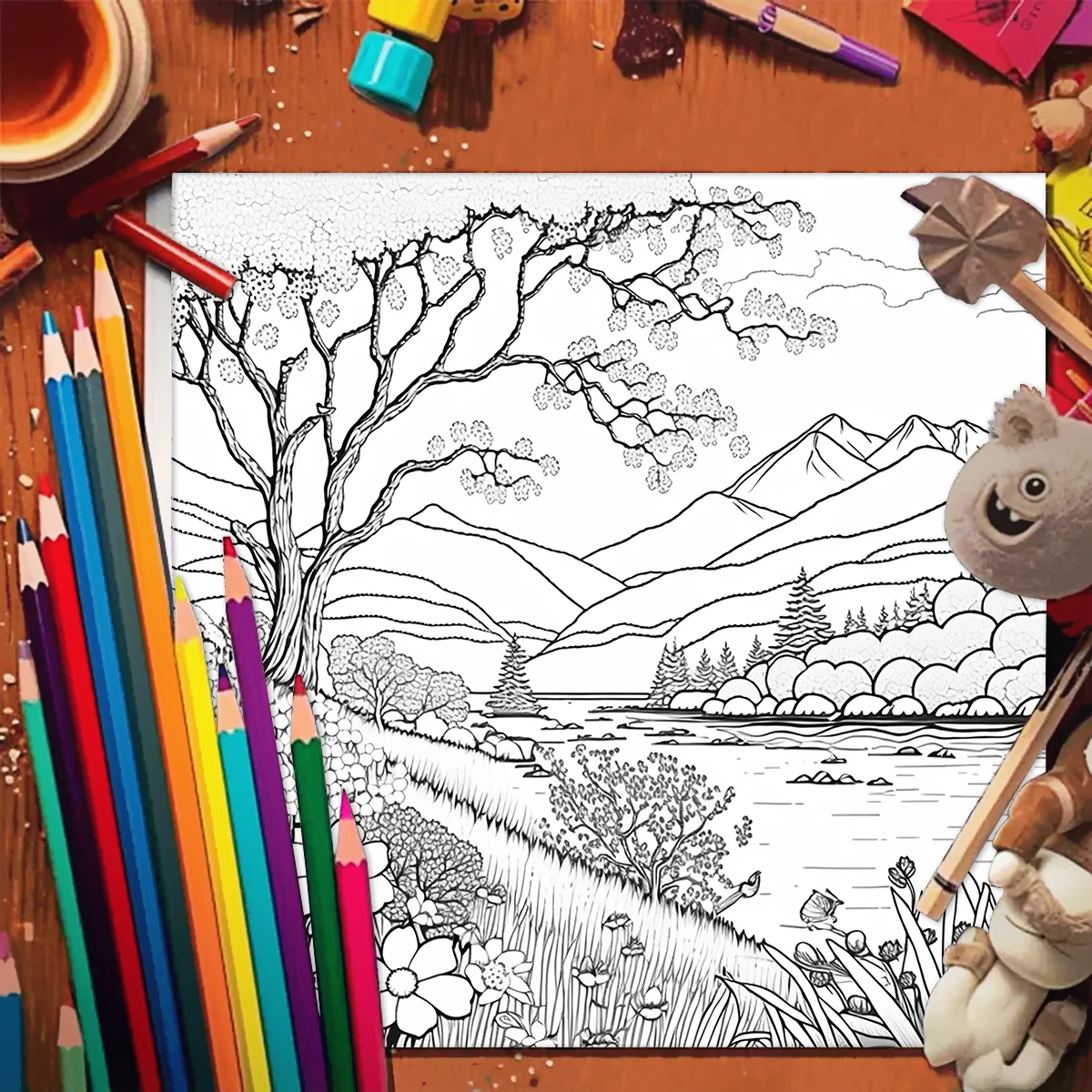 1PC Trees Coloring Book Forest Landscape Drawings for Kids Teens Adults Creative Inspirational Stress Relief Relaxation 20 Pages