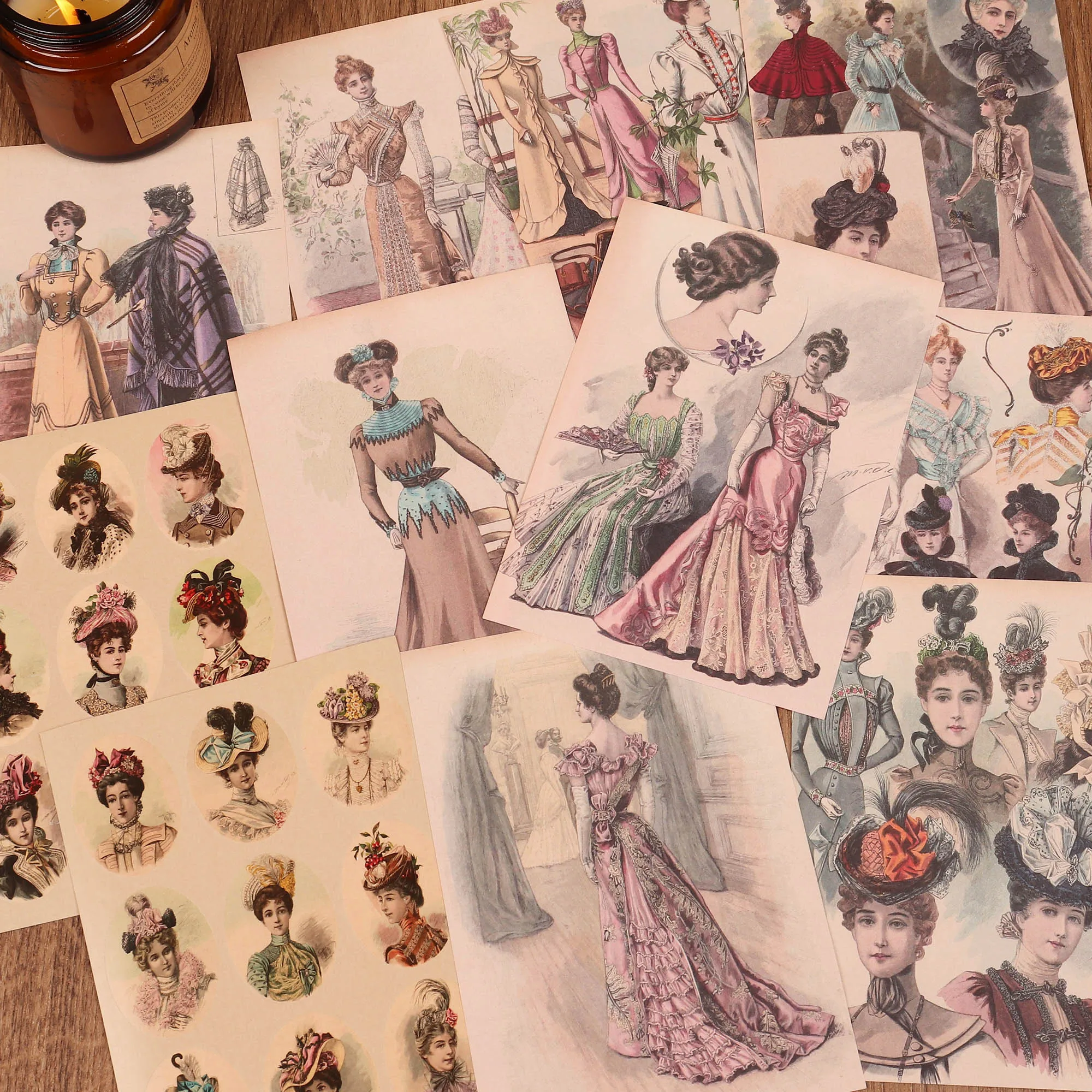 JAIIMAN 60 ชิ้น Vintage ชุดเต้นรํา Trimmable ขยะ Journal กระดาษอุปกรณ์สติกเกอร์สําหรับศิลปะหัตถกรรม, อุปกรณ์ Scrapbooking