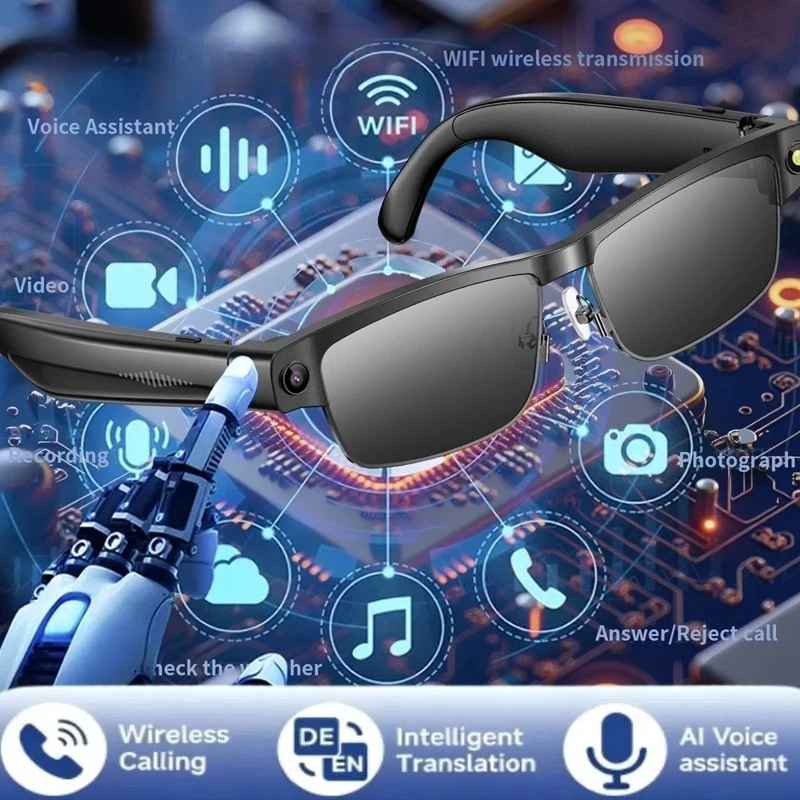 200W AI Smart Camera Glasses 200MP Bluetooth Glasses Call Playing Music Object Recognition AI Translation Multifunction