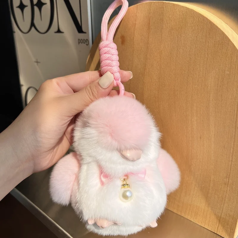 

Fur Little Penguin Keychain Real Rabbit Fur Little Penguin Doll Charm Toy Ornament Keyring Jewelry Pompom Pendant Gifts Handbags