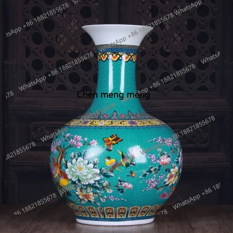 

Jingdezhen ceramic vase, glazed green flower and bird viewing vase, classical home ceramics