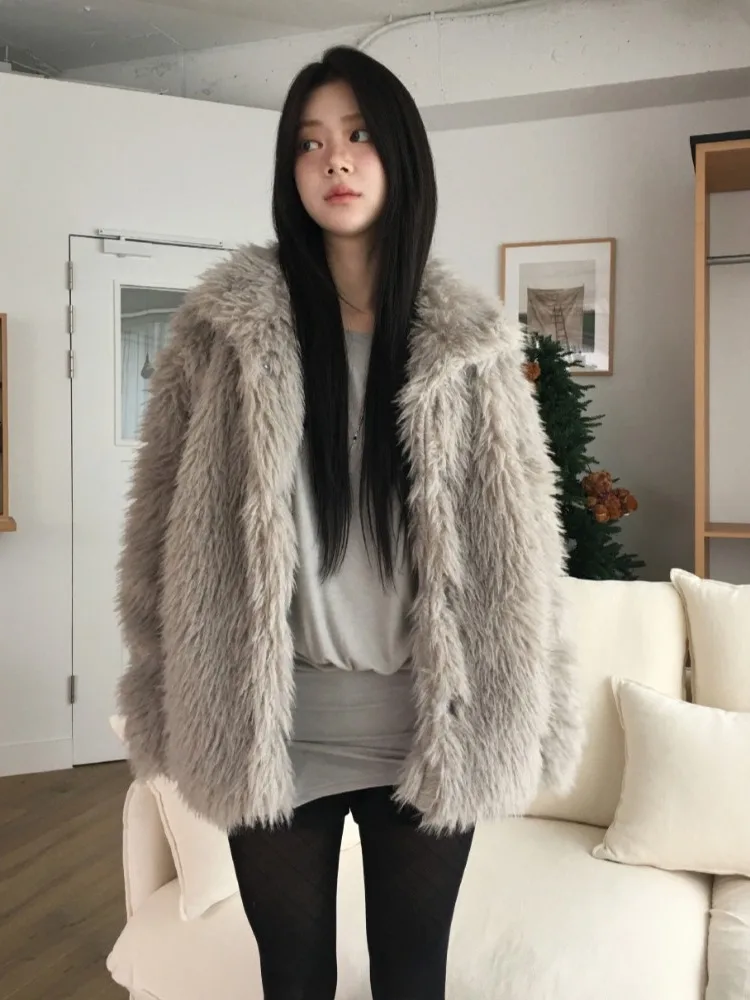 

Warm Furry Coat Women's New Sle Luxury Loose Versatile Fur Coat Korean Sle Polyester Fiber Winter Faion Outerwear