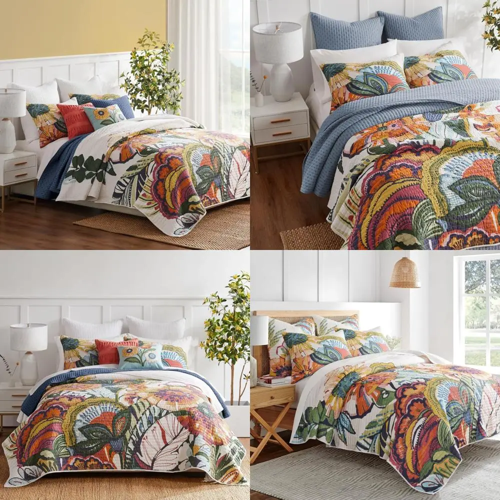 

Комплект садового одеяла с цветочным принтом двойного размера со стандартным навесом ярких оранжевых, красных и синих тонов — комплект постельного белья с цветочным принтом