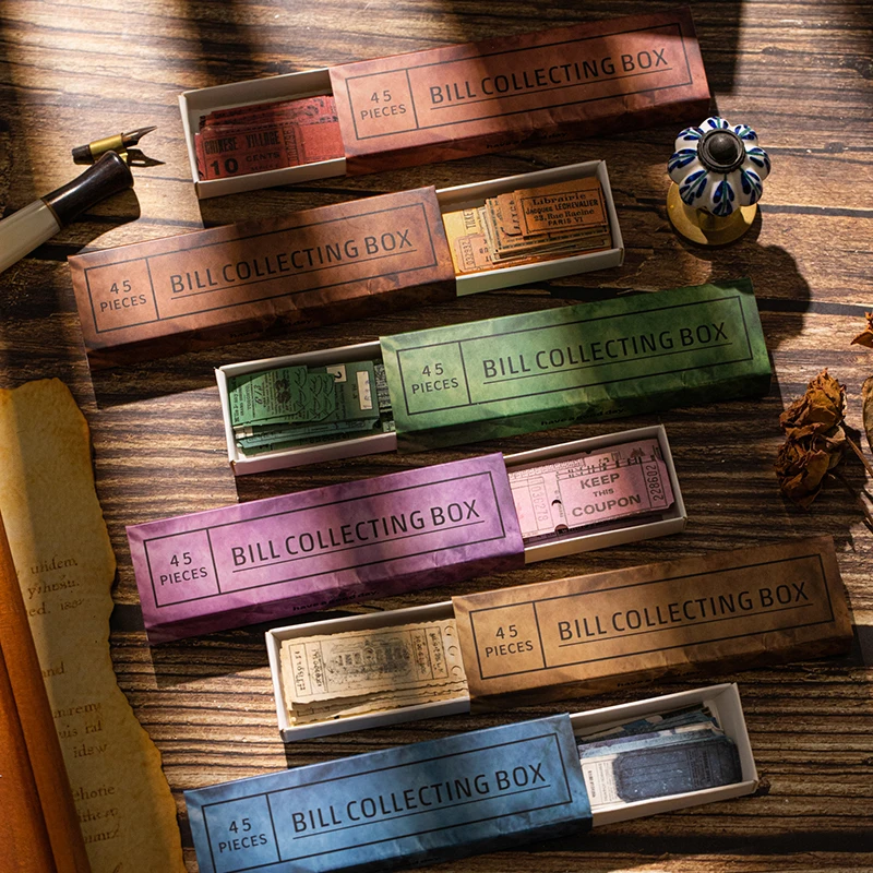 

JIANQI Vintage Boxed Stickers 45 pcs Ticket Style Retro Decor Sticker Diy handmade Labels Scrapbooking material Craft Supplies