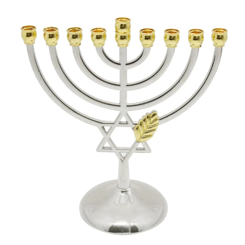 

Hanukkah Candelabras Holder 9 Branch and Golden Leaf Stand for Festive Home Decorations Candelabras Dropship