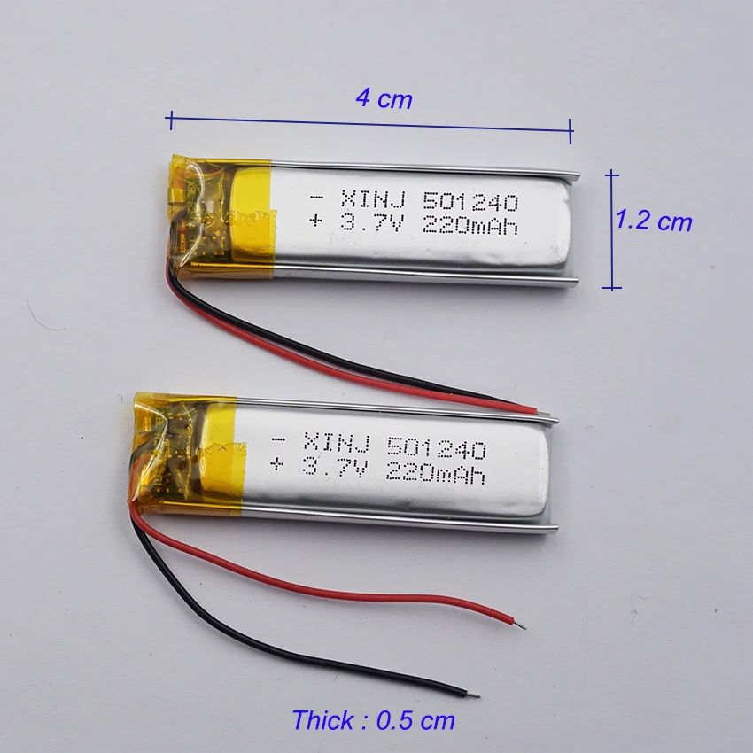 2pcs 3.7V 220 mAh Rechargeable Polymer Li Lipo Battery 501240 For Bluetooth Speaker Headphones GPS Sat Nav Recording Pen 051240