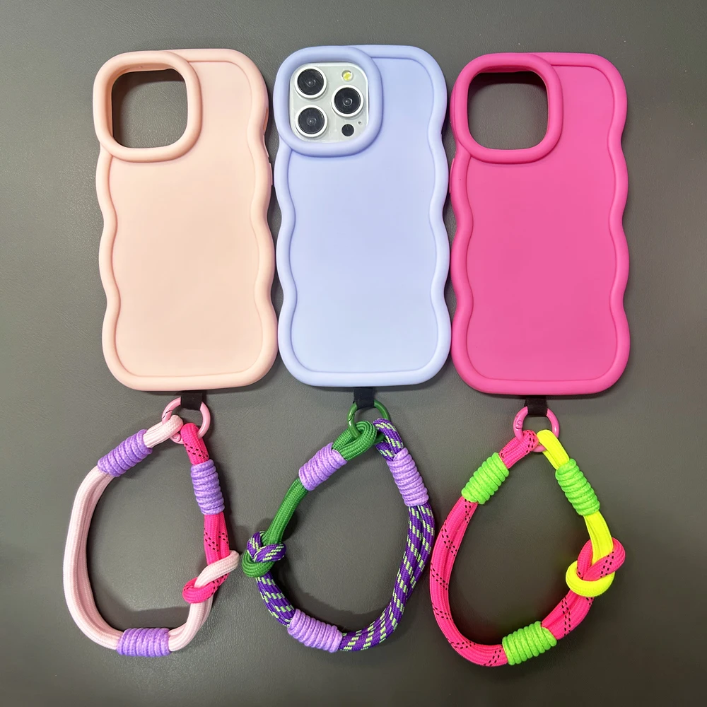 Pulsera de mano antipérdida portátil con nudo lindo para teléfono móvil, cadena de cuerda colorida coreana para iPhone 15, 14, 13, 11 Pro Max, Xiaomi