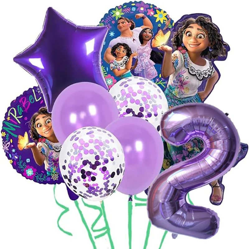 Juego de Globos de fiesta de Disney Encanto Mirabel, 9 Uds., Globos de aluminio con números morados de 32 pulgadas para niños de 1, 2, 3. ° cumpleaños, Globos de aire