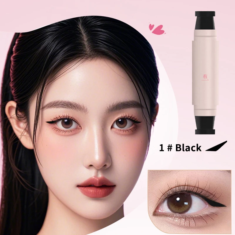 Geïntegreerde zwartbruine Dual-Tip DIY Eyeliner Wing-stencil Waterdichte vloeibare pen Langdurige sneldrogende roteer-eyeliner-stempel