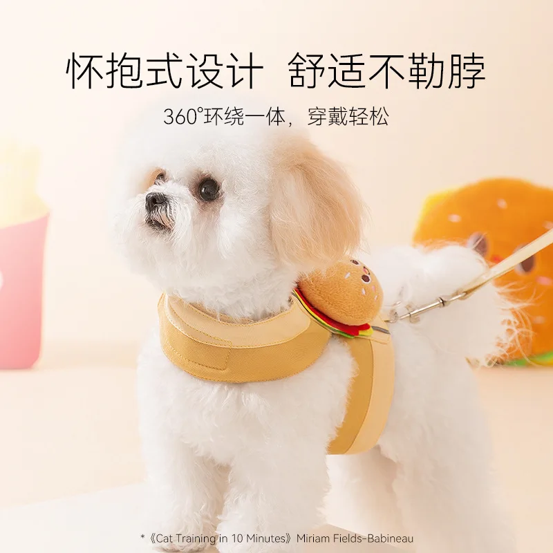 Dog Outing Traction Rope Set Burger Fries Doll Chest Strap Pet Traction Dog Walking Rope Accessories Dog Harness and Leash Set