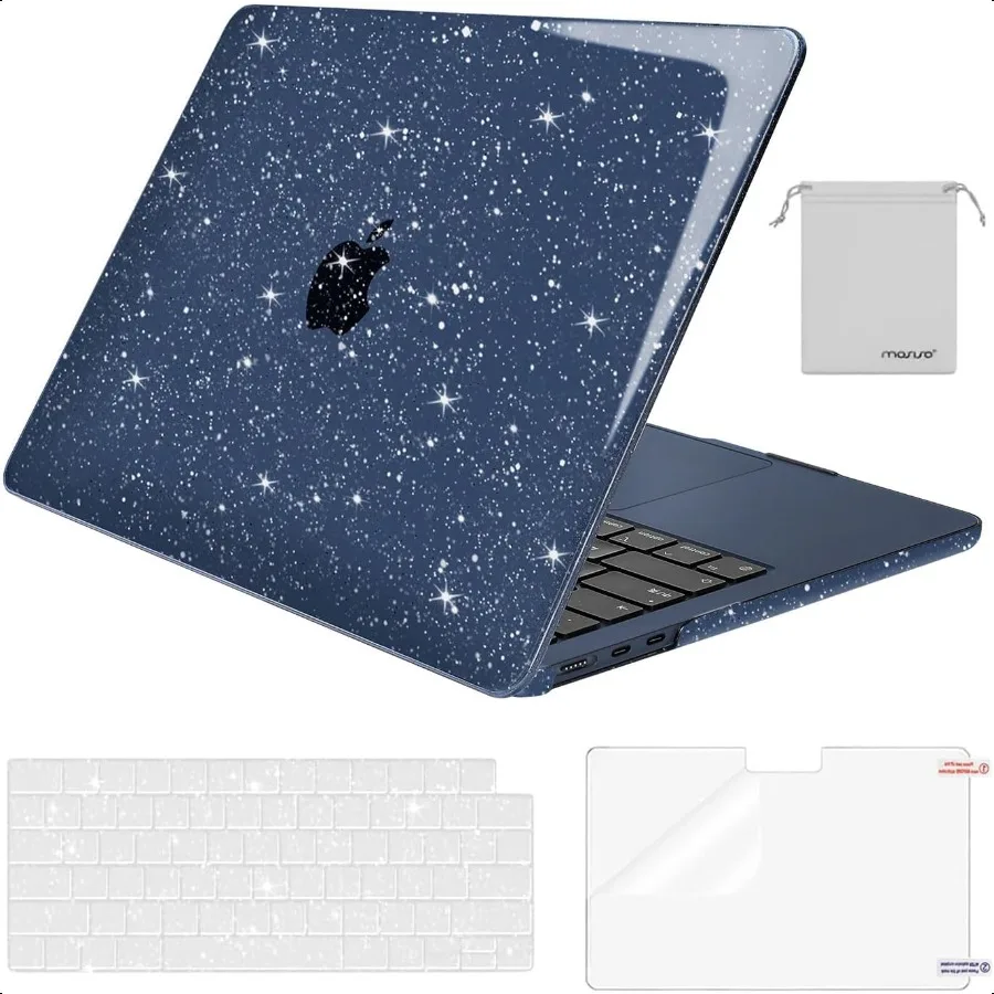 

Совместим с Book Air 13-дюймовый чехол 2025 2024 2023 2022 M4 A3240 M3 A3112 A2681 Блестящий блестящий жесткий чехол для клавиатурыScree