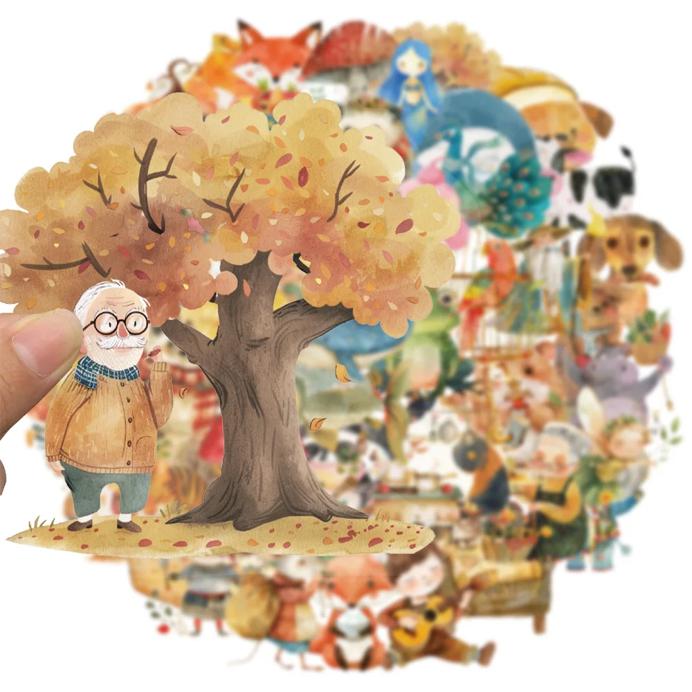 50PCS Fairy Tale Watercolor Autumn Graffiti Stickers DIY Luggage Skateboard Motorcycle Notebook Waterproof Stickers