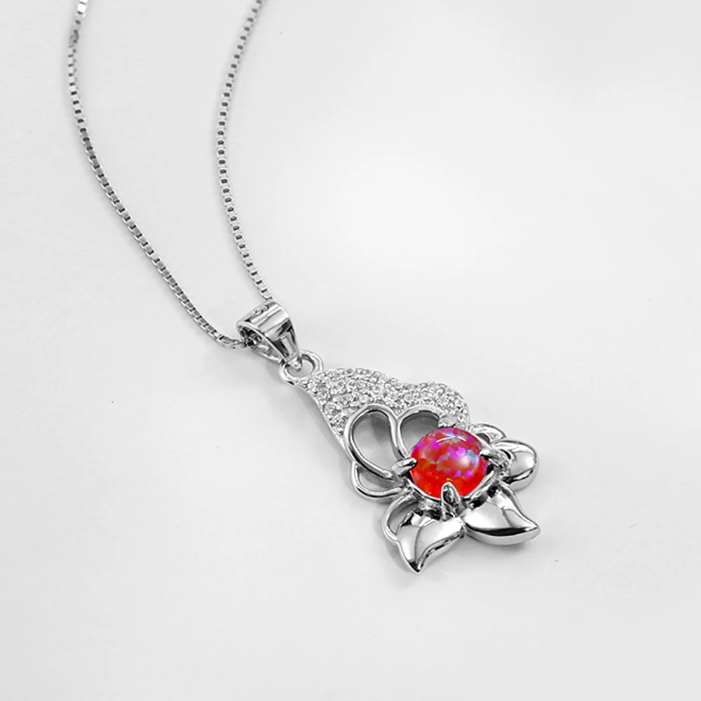 New Jewelry Pendant Butterfly Flower Special Design 925 Silver Opal Pendant for Women