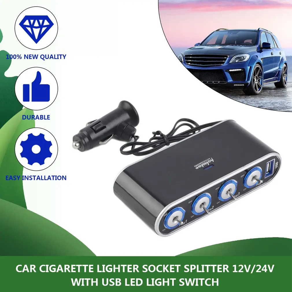 NEW 12/24V Car Cigarette Lighter Car Charger Dual USB 3.0Cigarette Lighter Adapter 120W 4 Socket Car Power DC Socket Distributor