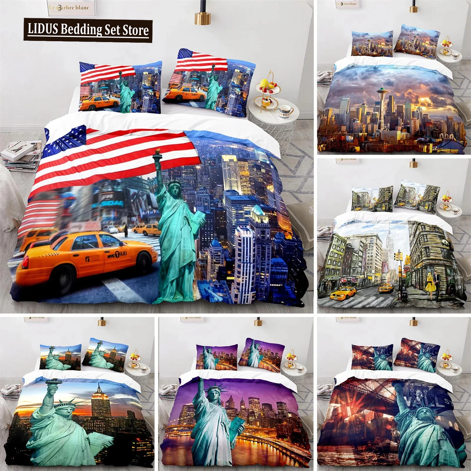 

Statue Of Liberty Duvet Cover King Size Microfiber World Famous Building Bedding Set New York Landmark Cityscape Comforter Cover