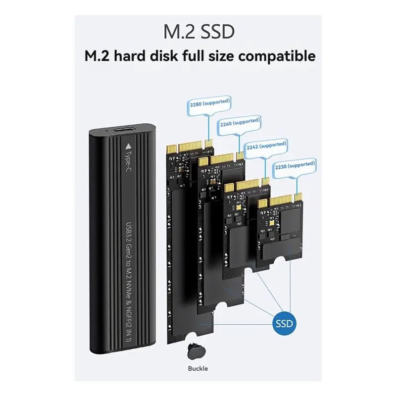 Superior M.2 SATA NVME SSD Enclosure Tool-Free  USB3.2 Type C 20Gbps External Solid State Enclosure Adapter For 2280/2260/2242/2