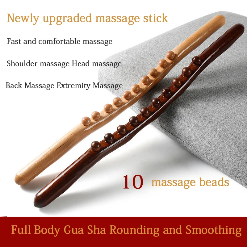 

10 Beads Universal Back Massage Tendons Beech Wood Scraping Stick Point Treatment Guasha Relax Therapy Tool Abdominal Massager