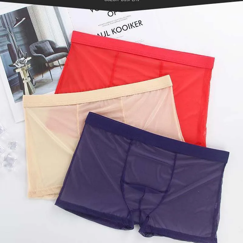 2pcs Men Sexy Seamless Underwear Pants Transparent Ultra-thin Mesh Male Breathable antibacterial Traceless Panties Boxer Shorts