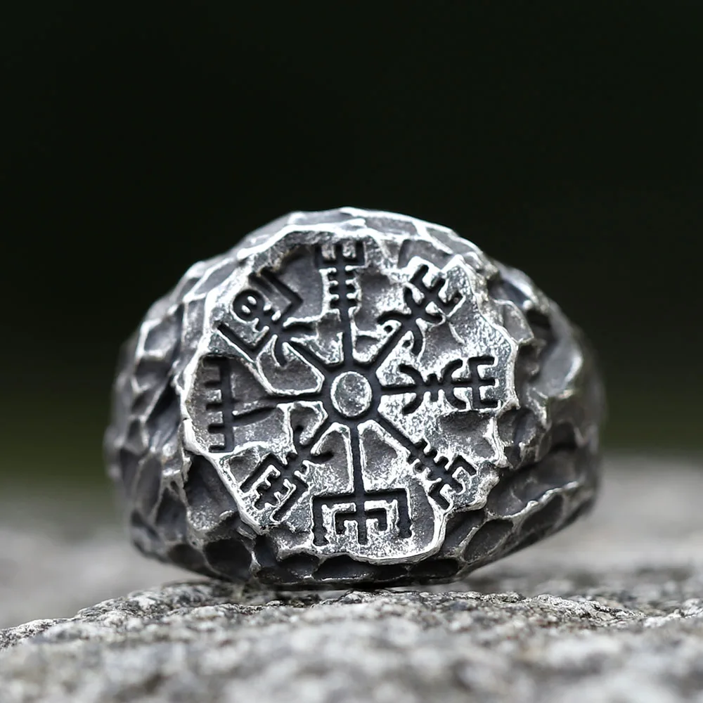 2023 NEW Men\'s 316L stainless-steel rings Viking Runes Compass Totem Odin Meteorite Fashion Jewelry for gift free shipping