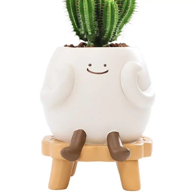 

Outdoor Face Flower Pots Cute Resin Succulent Planter Garden Decor Chair Design Small Planter for Study and Tool Storage